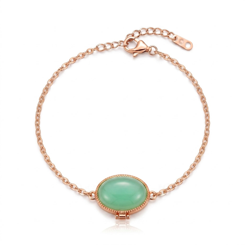 Personalized Oval Photo Locket Bracelet - Rose Gold And Green