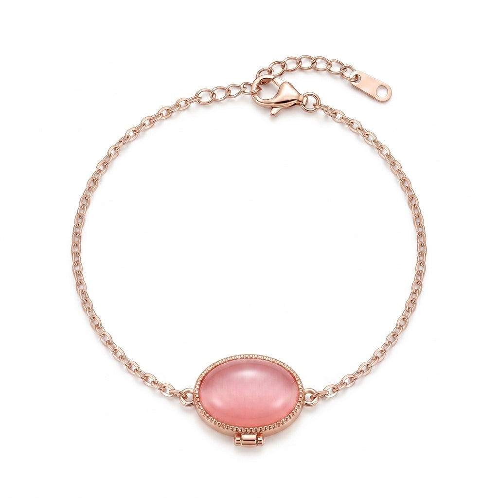 Personalized Oval Photo Locket Bracelet - Rose Gold And Pink