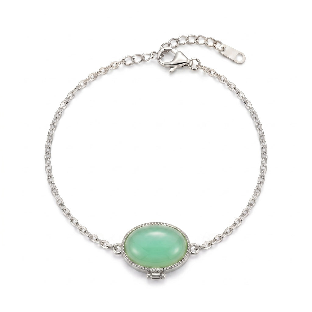 Personalized Oval Photo Locket Bracelet - Silver And Green