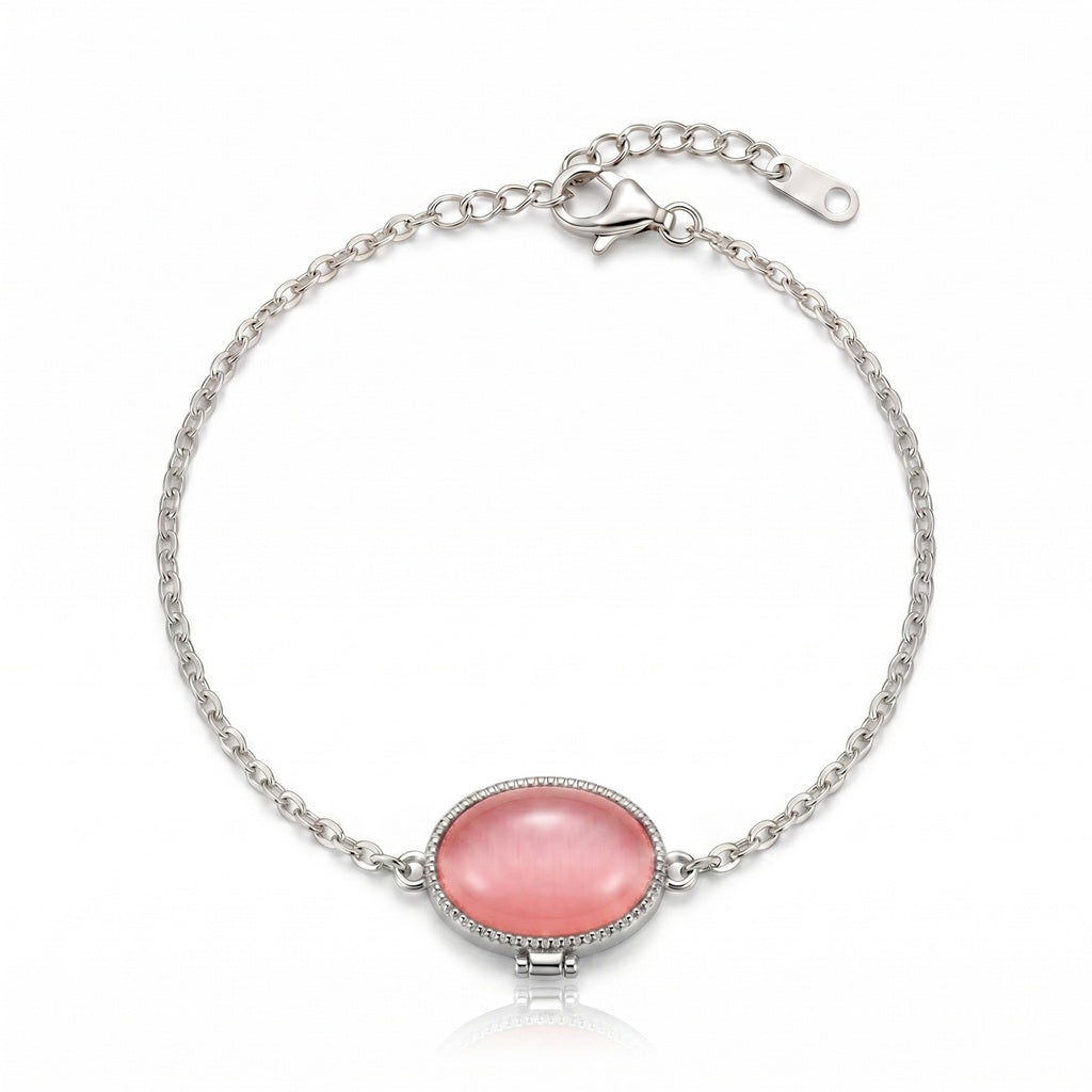 Personalized Oval Photo Locket Bracelet - Silver And Pink