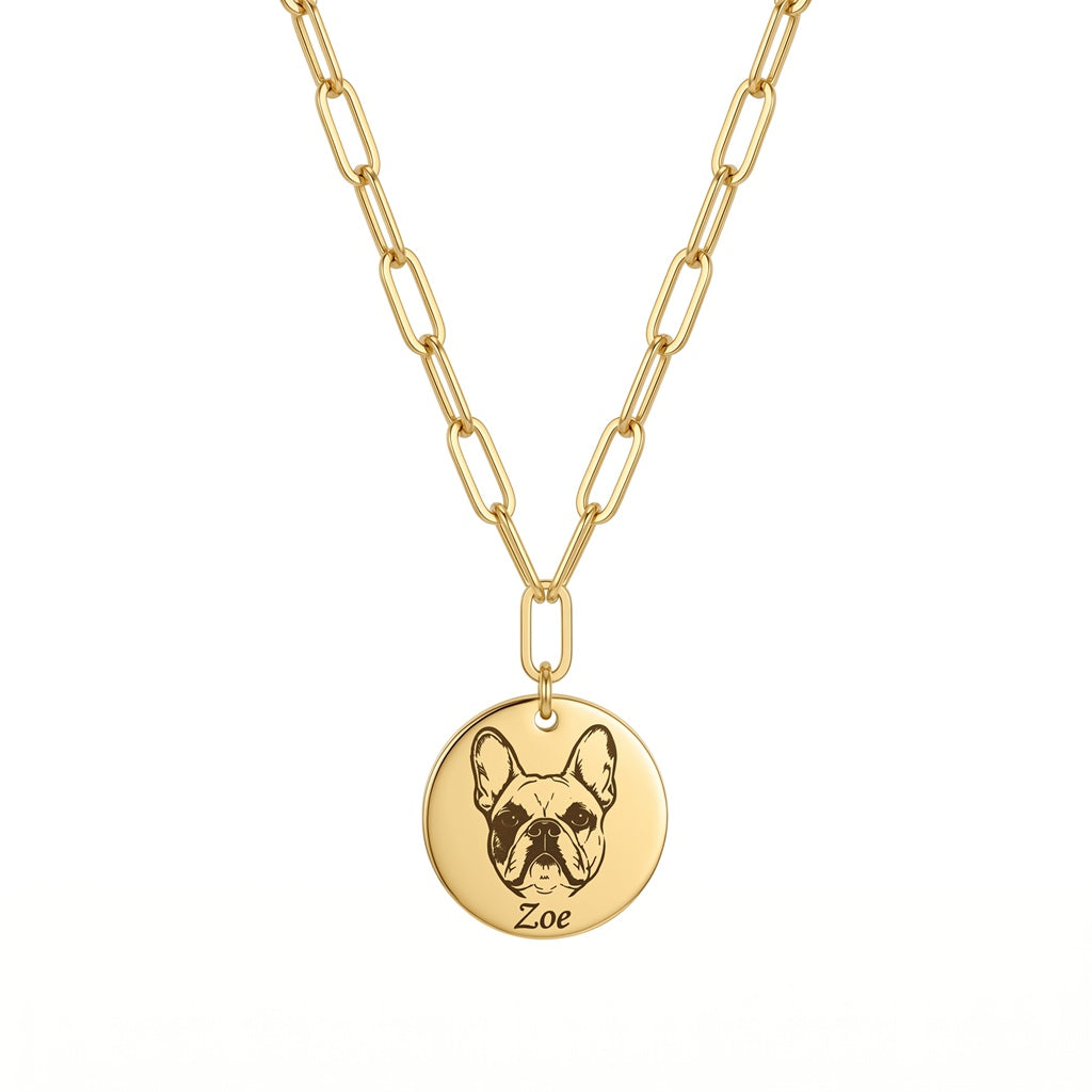 Personalized Paperclip Chain Pet Portrait Necklace - Gold