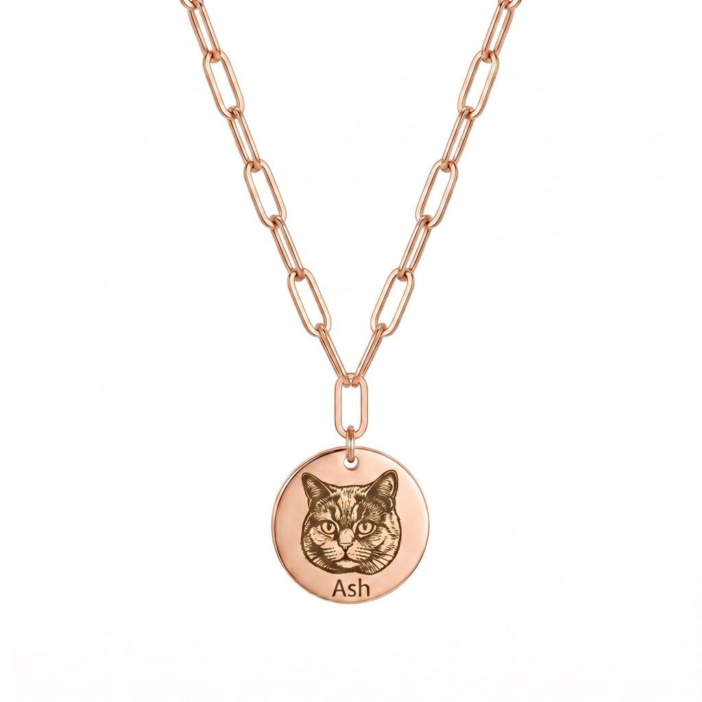 Personalized Paperclip Chain Pet Portrait Necklace - Rose Gold