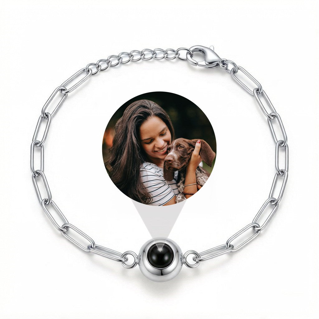 Personalized Paperclip Chain Photo Projection Bracelet - Silver