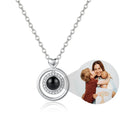 Personalized Pavé Circular Photo Projection Necklace - Silver