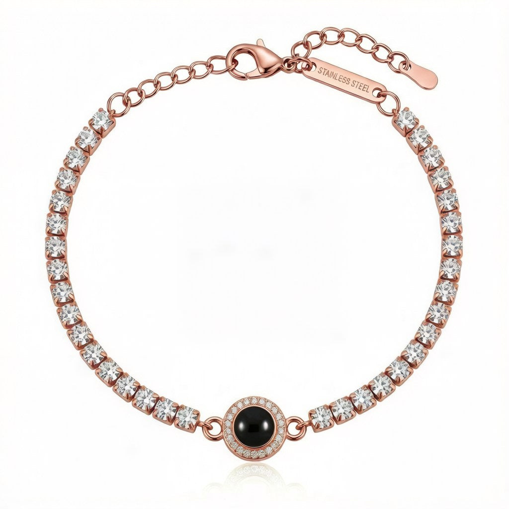 Personalized Pavé Crystal Photo Projection Bracelet - Rose Gold