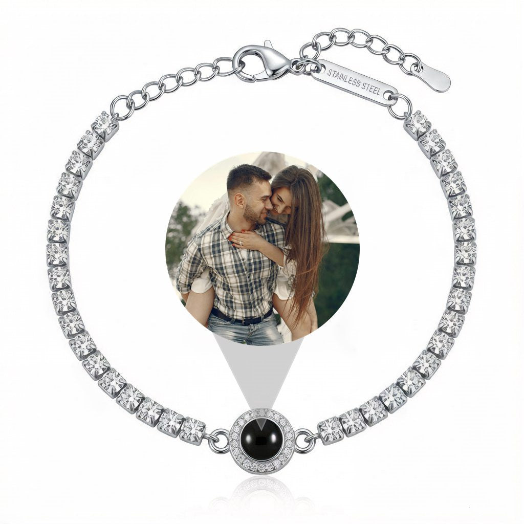 Personalized Pavé Crystal Photo Projection Bracelet - Silver