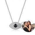Personalized Pavé Evil Eye Photo Projection Necklace - Silver