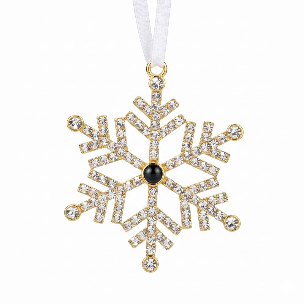 Personalized Pavé Snowflake Photo Projection Ornament - Gold