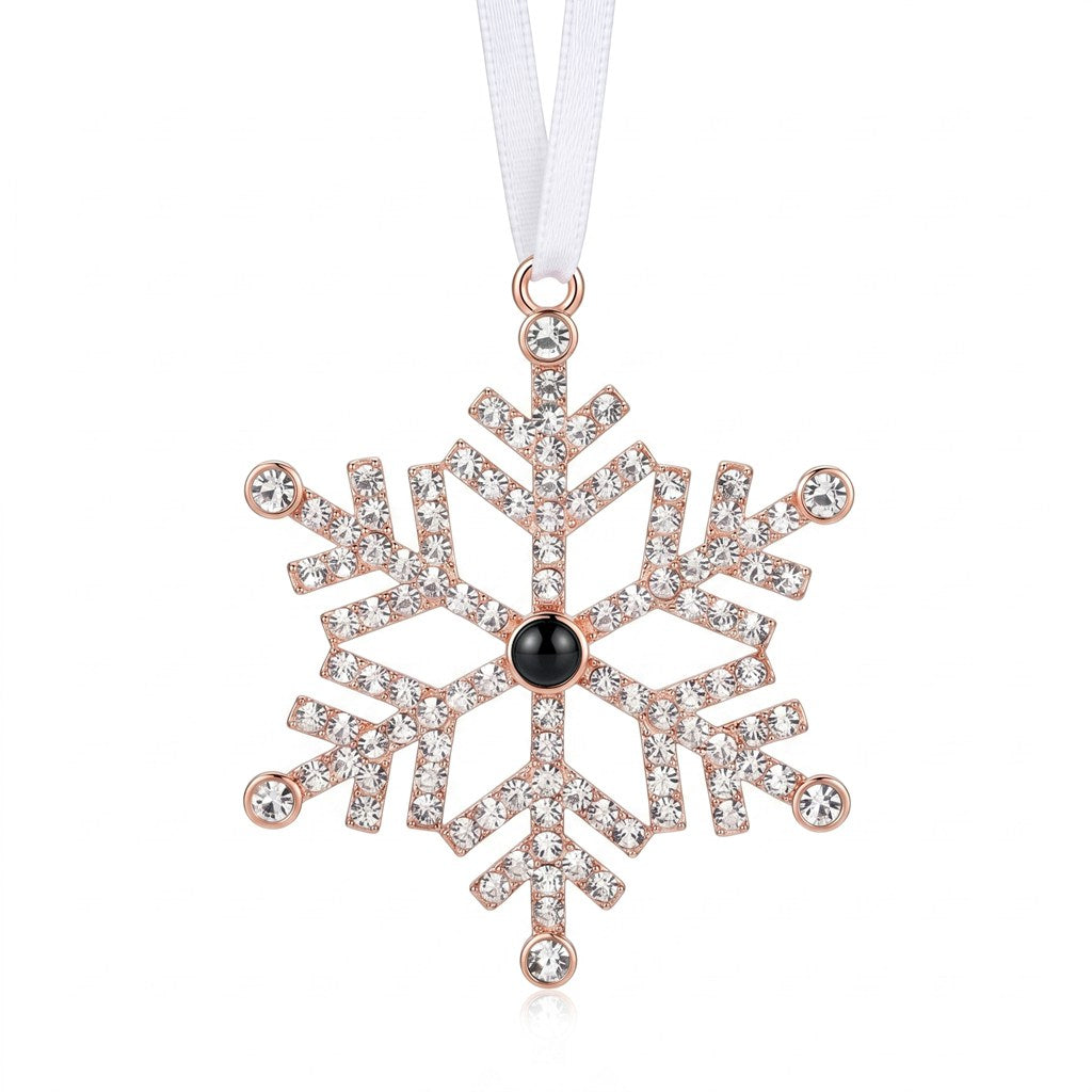Personalized Pavé Snowflake Photo Projection Ornament - Rose Gold