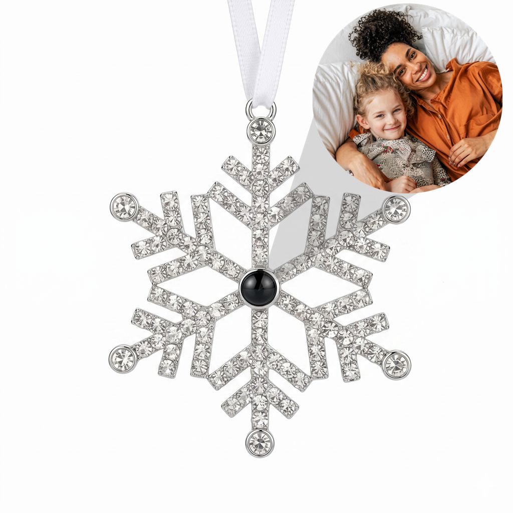 Personalized Pavé Snowflake Photo Projection Ornament - Silver