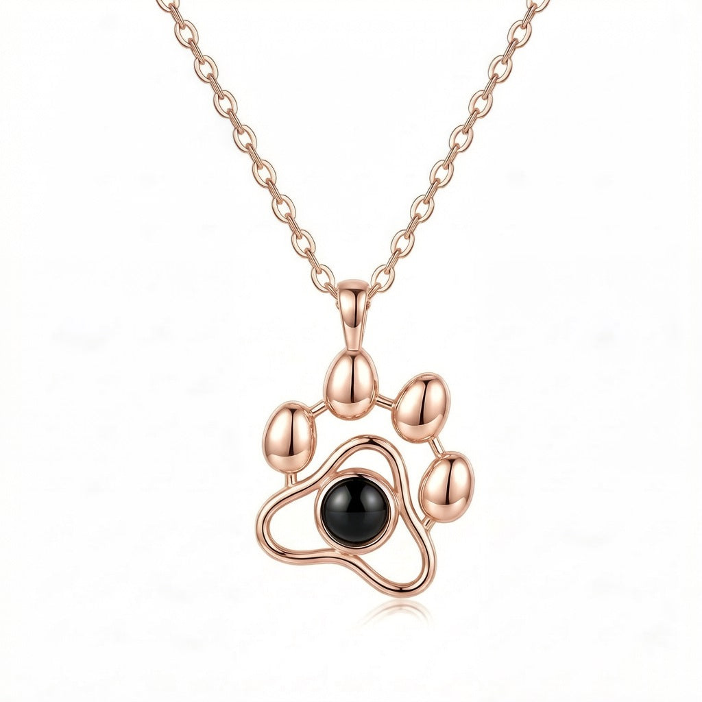 Personalized Paw Print Photo Projection Necklace - Rose Gold