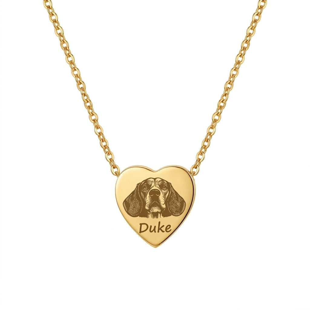 Personalized Pet Portrait Heart Urn Necklace - Gold