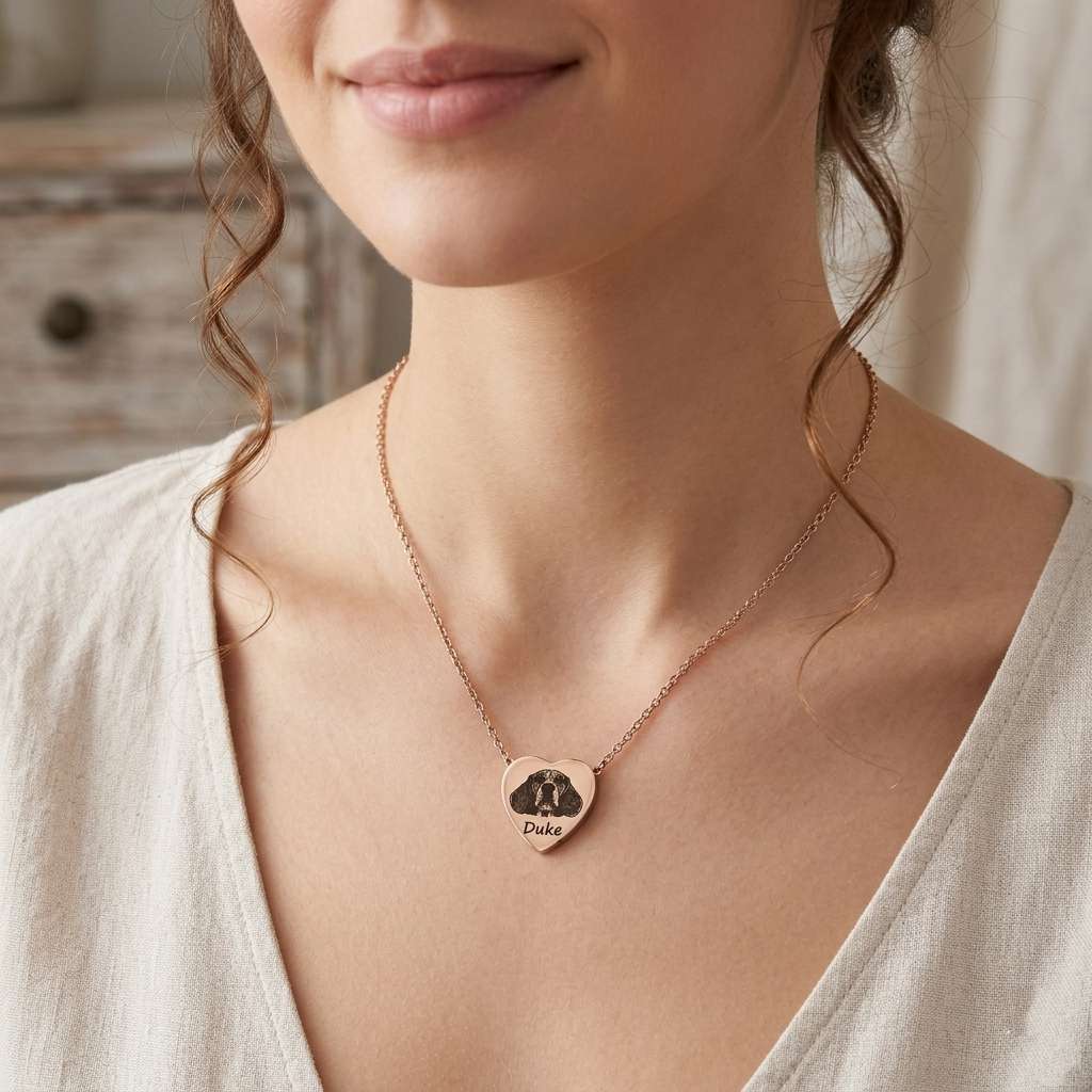 Personalized Pet Portrait Heart Urn Necklace - Rose Gold2