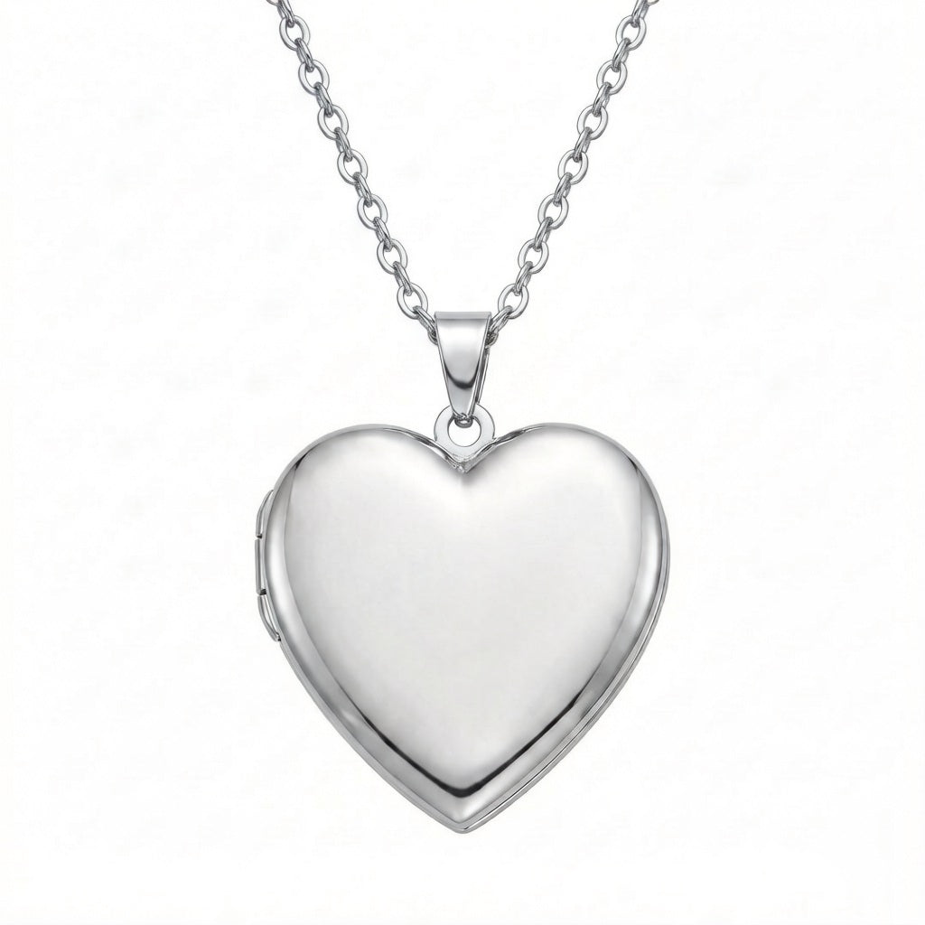 Personalized Polished Plain Heart Photo Locket Necklace - Silver2