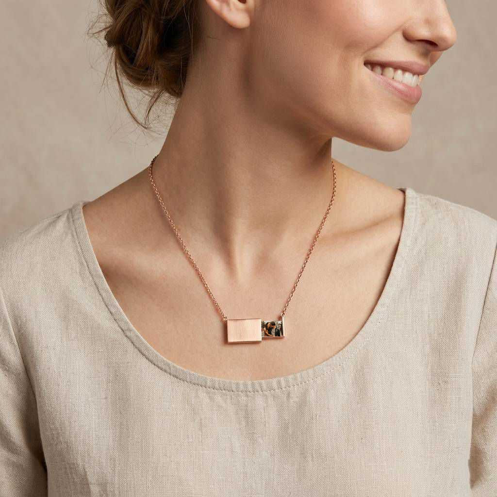 Personalized Rectangular Photo Locket Necklace - Rose Gold2