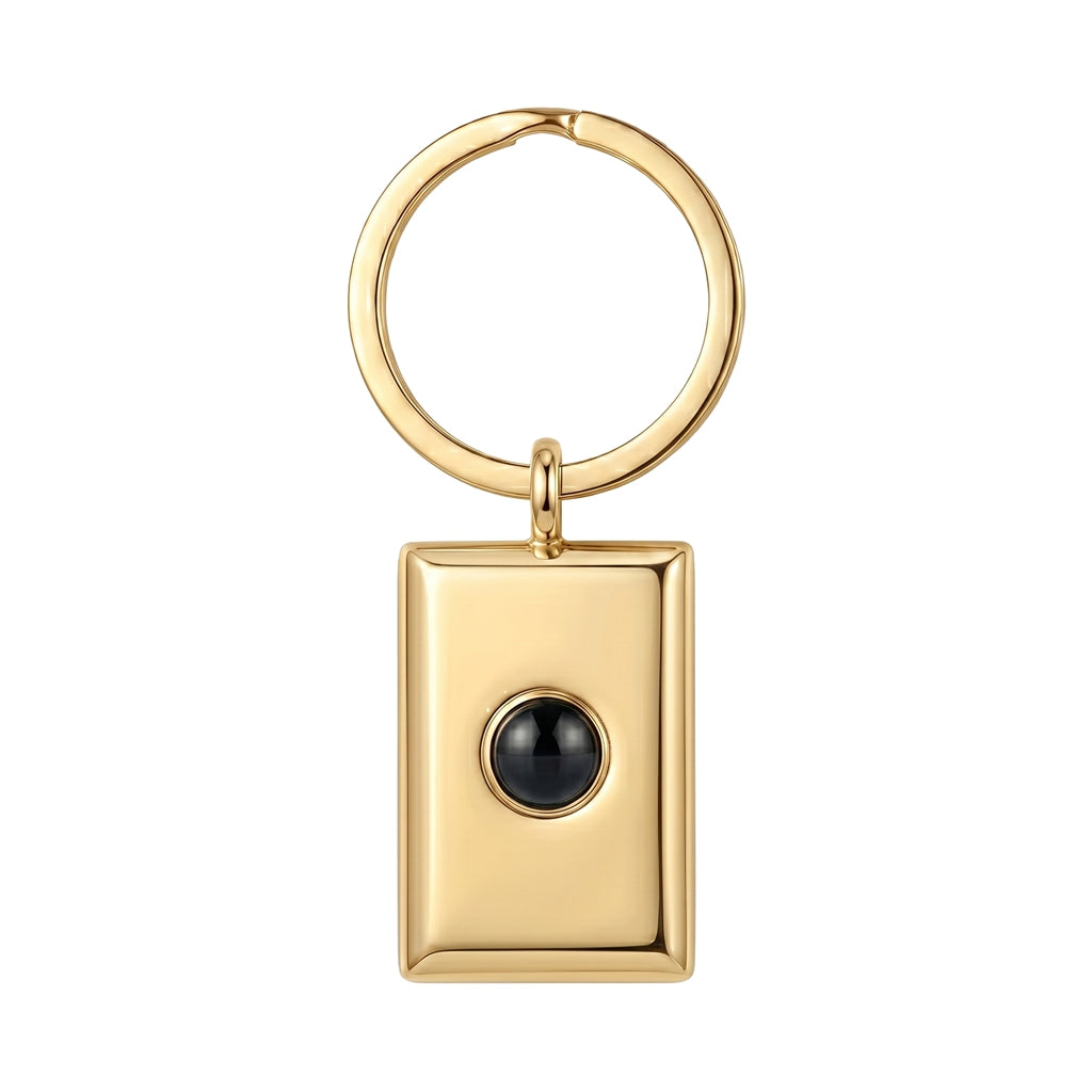 Personalized Rectangular Photo Projection Keychain -Gold