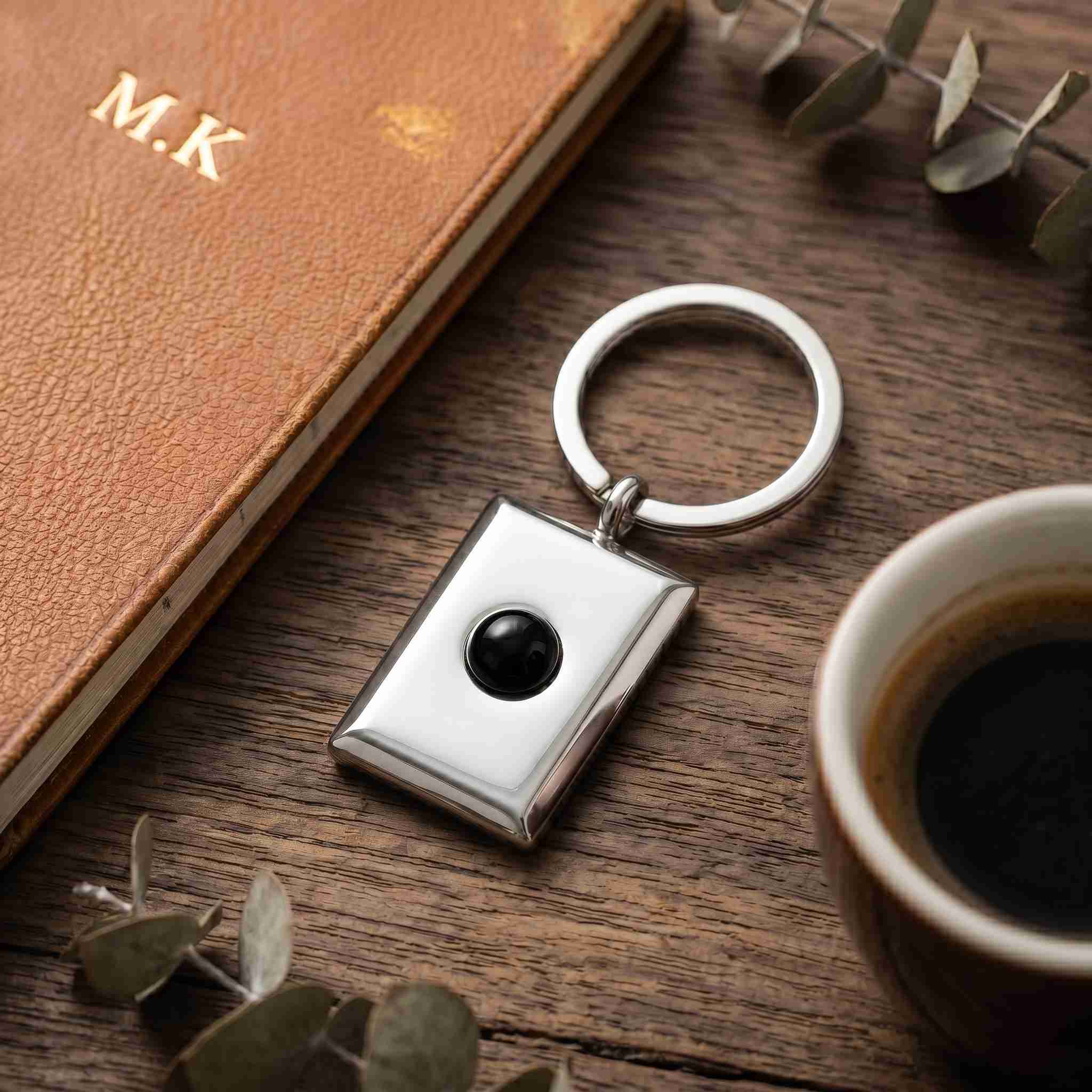 Personalized Rectangular Photo Projection Keychain - Silver