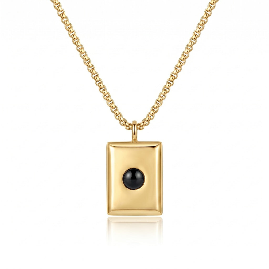 Personalized Rectangular Photo Projection Necklace - Gold