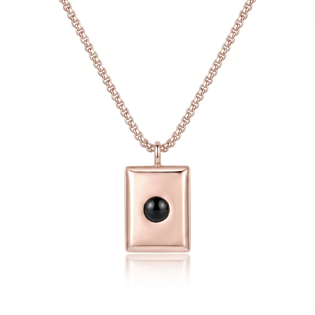 Personalized Rectangular Photo Projection Necklace - Rose Gold