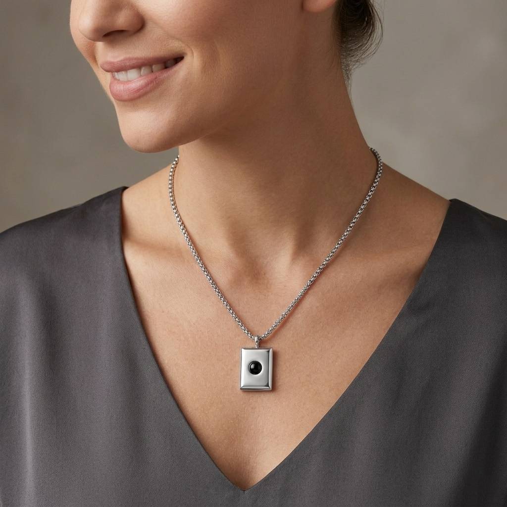 Personalized Rectangular Photo Projection Necklace - Silver1