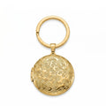 Personalized Round Floral Locket Keychain - Gold