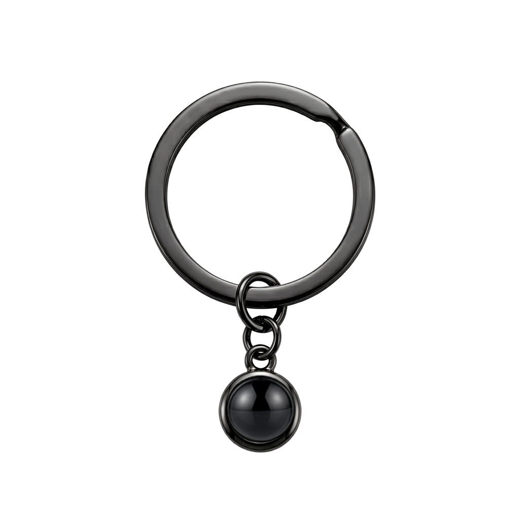Personalized Round Photo Projection Keychain - Black