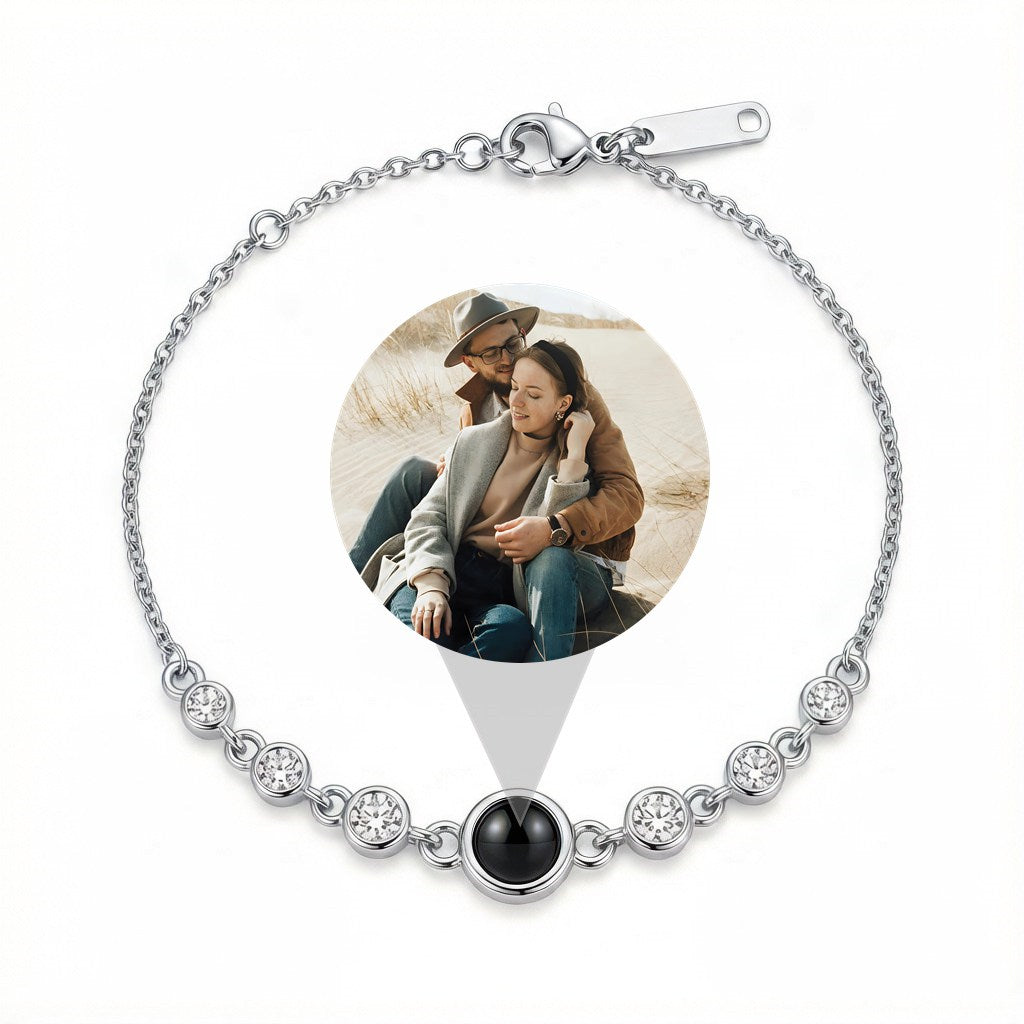 Personalized Scattered Crystal Photo Projection Bracelet - Silver