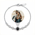 Personalized Scattered Crystal Photo Projection Bracelet - Silver