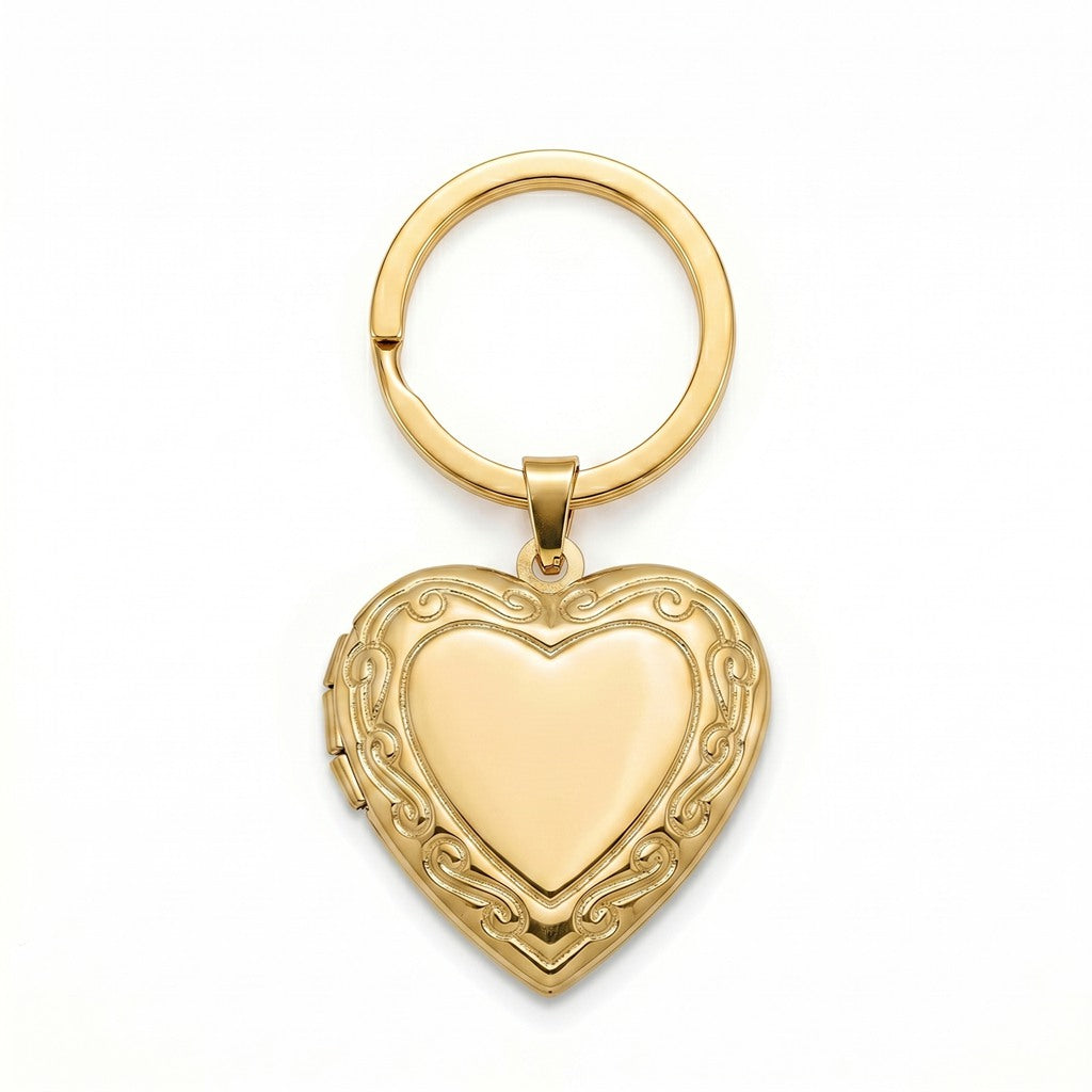 Personalized Scrollwork Heart Photo Locket Keychain