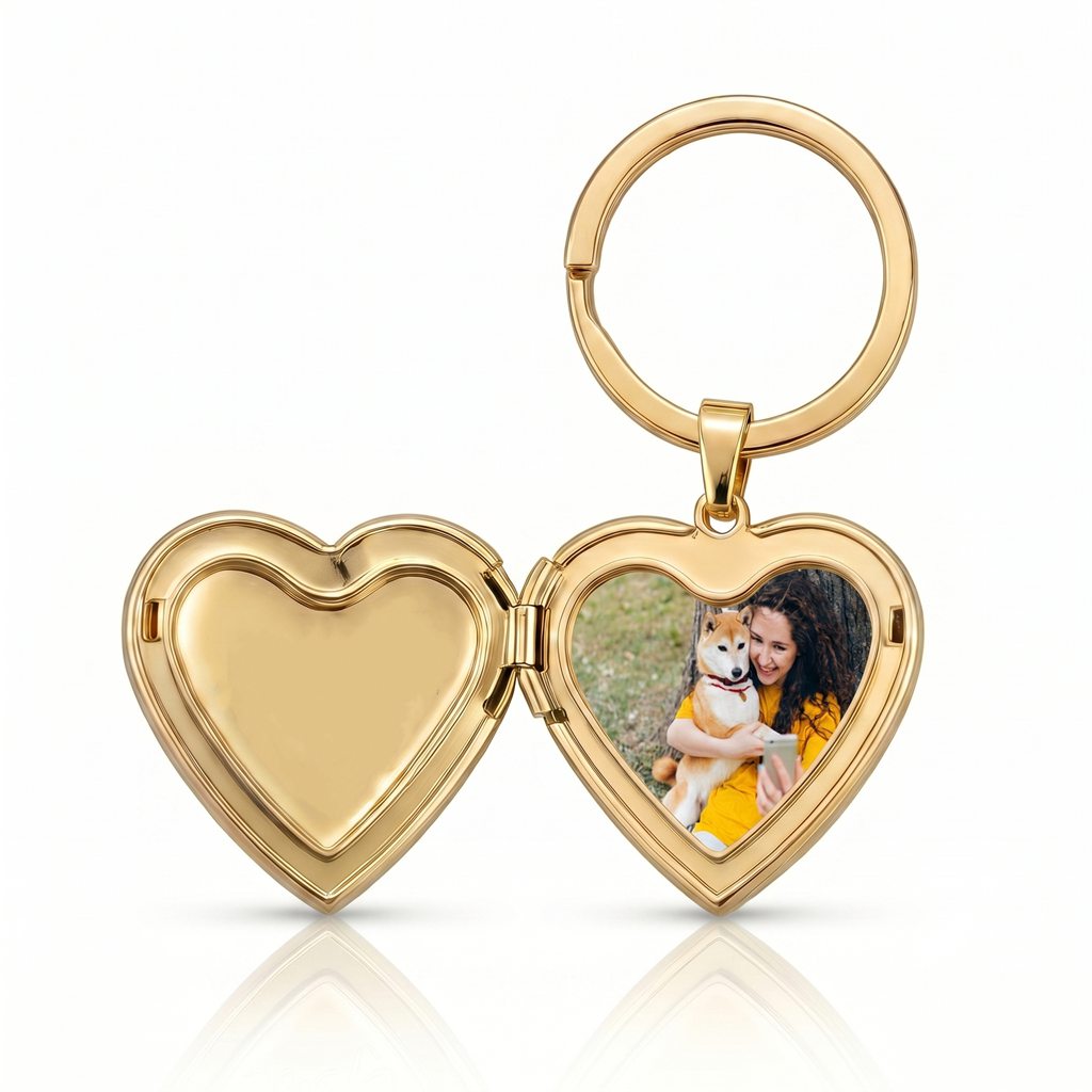Personalized Scrollwork Heart Photo Locket Keychain