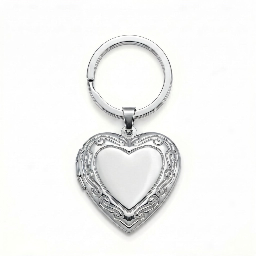 Personalized Scrollwork Heart Photo Locket Keychain