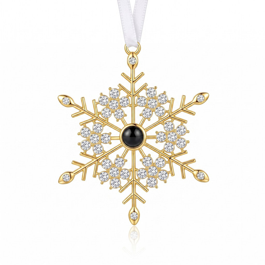 Personalized Six-Pointed Frame Snowflake Photo Projection Ornament - Gold