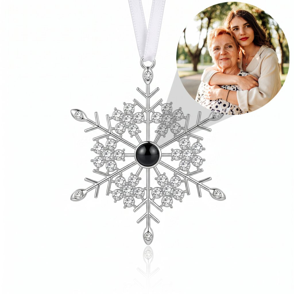 Personalized Six-Pointed Frame Snowflake Photo Projection Ornament - Silver