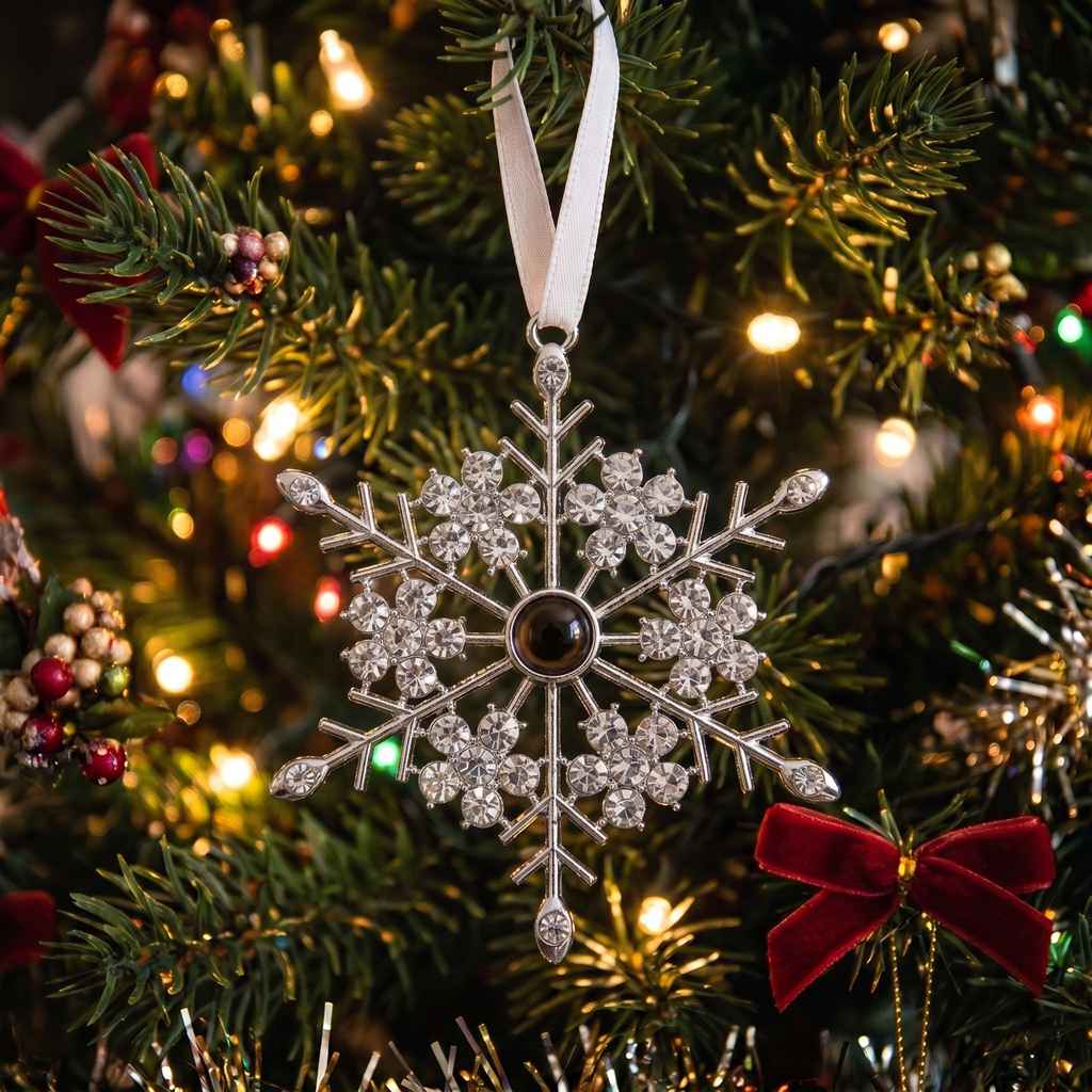 Personalized Six-Pointed Frame Snowflake Photo Projection Ornament - Silver1