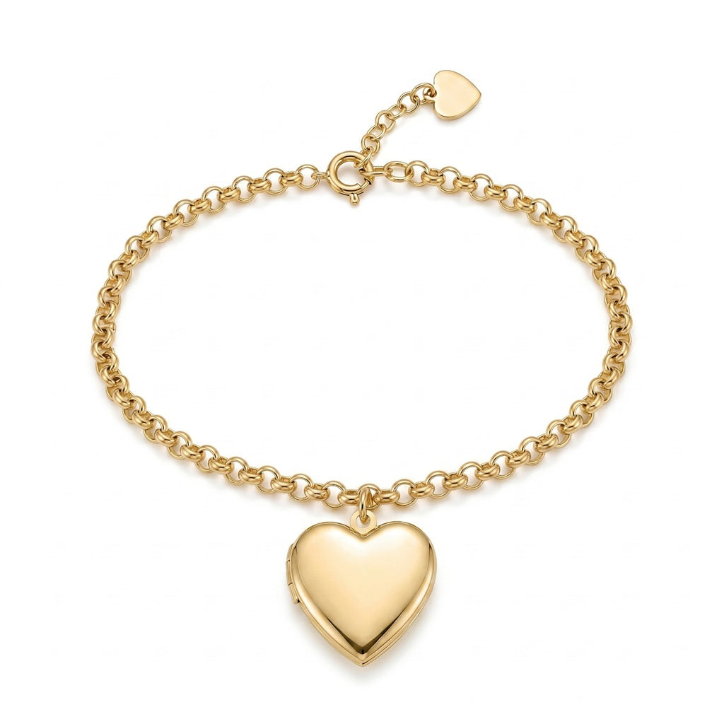 Personalized Smooth Heart Photo Locket Bracelet - Gold