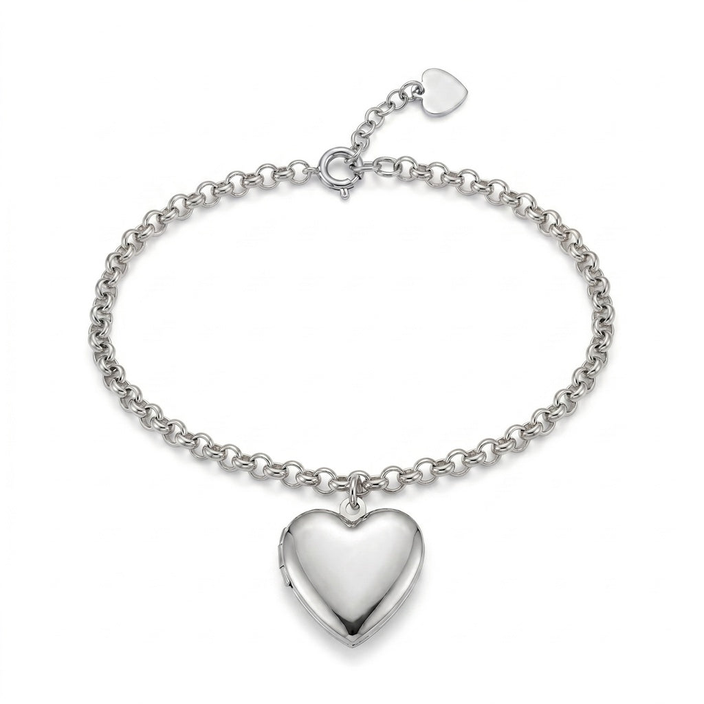 Personalized Smooth Heart Photo Locket Bracelet - Silver
