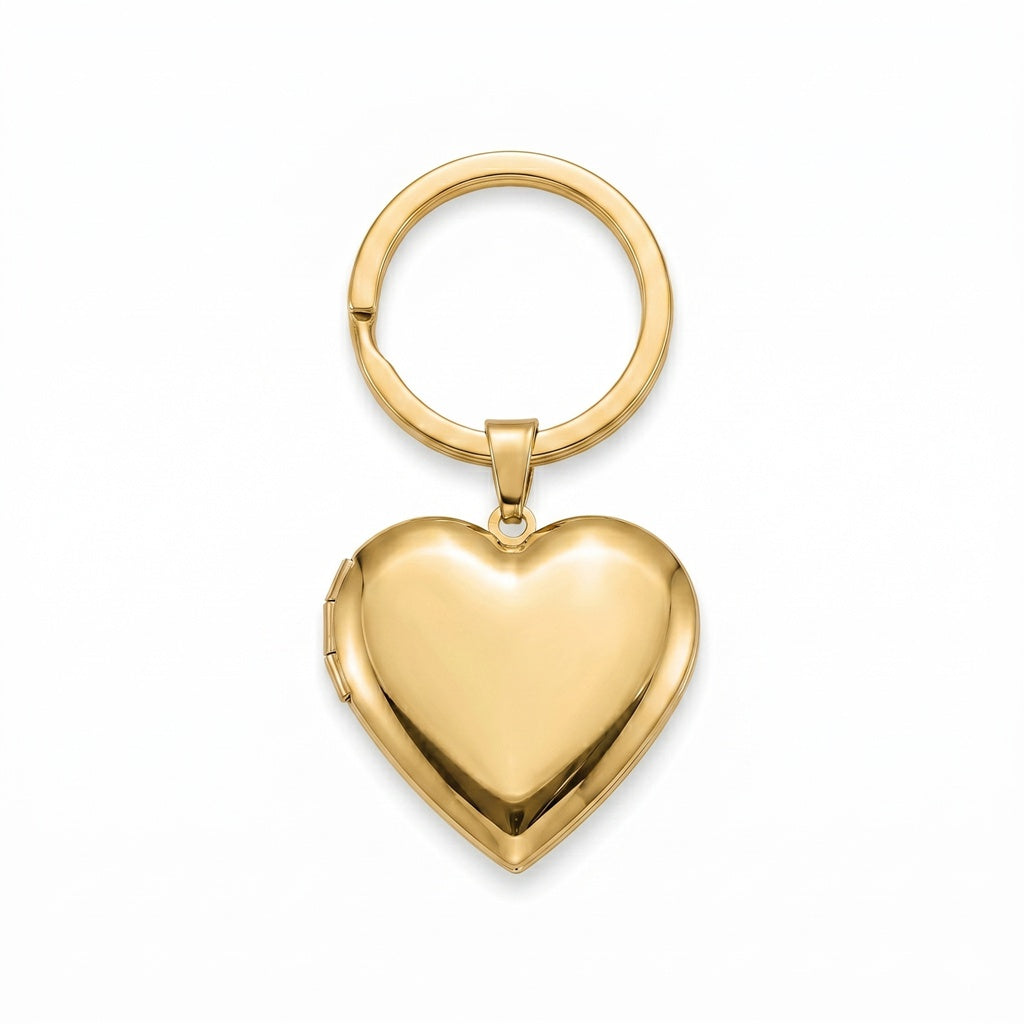 Personalized Smooth Heart Photo Locket Keychain - Gold