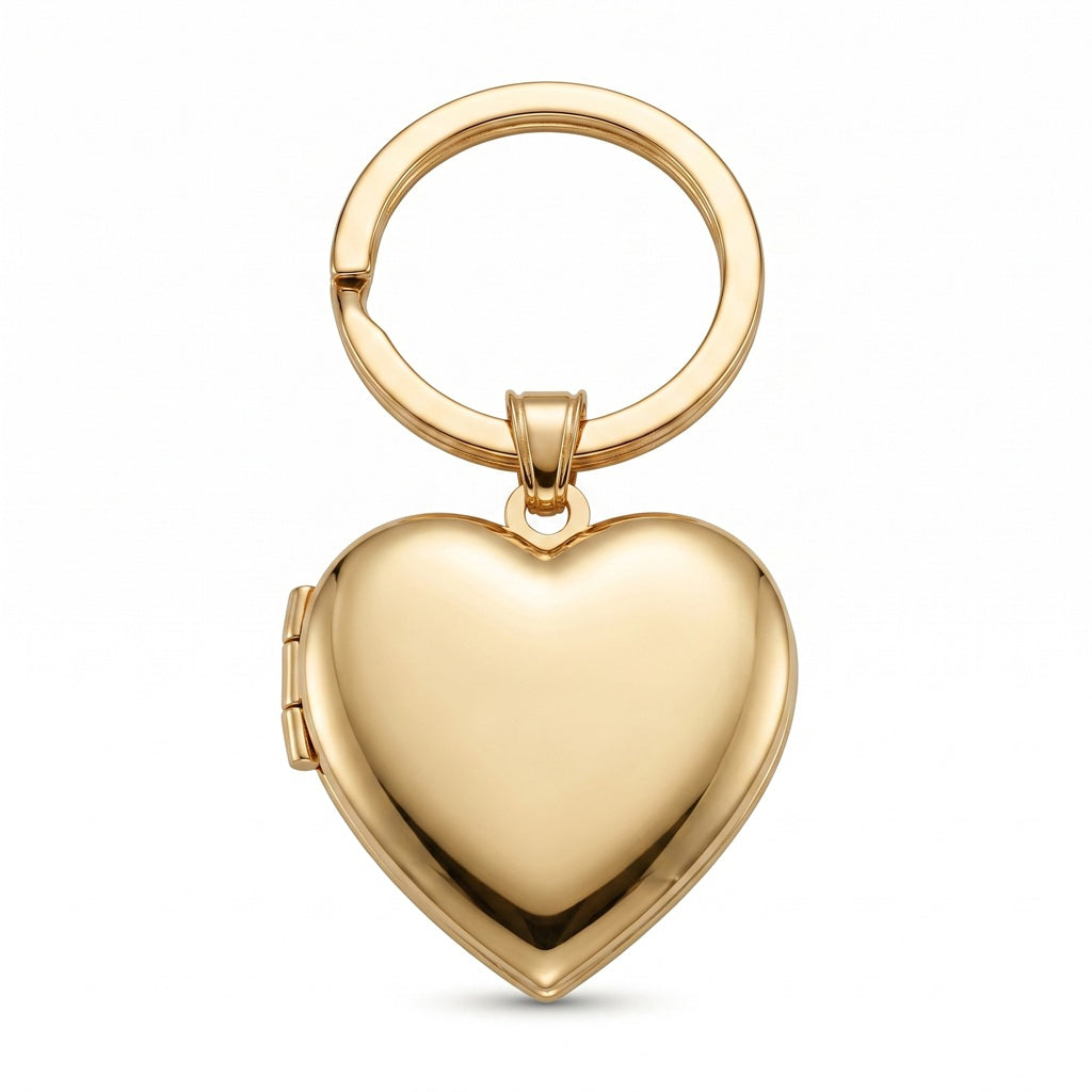 Personalized Smooth Heart Photo Locket Keychain - Gold2