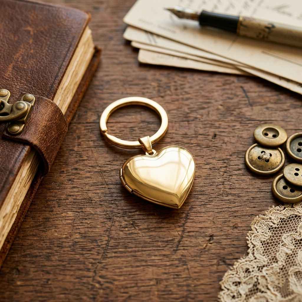 Personalized Smooth Heart Photo Locket Keychain - Gold3
