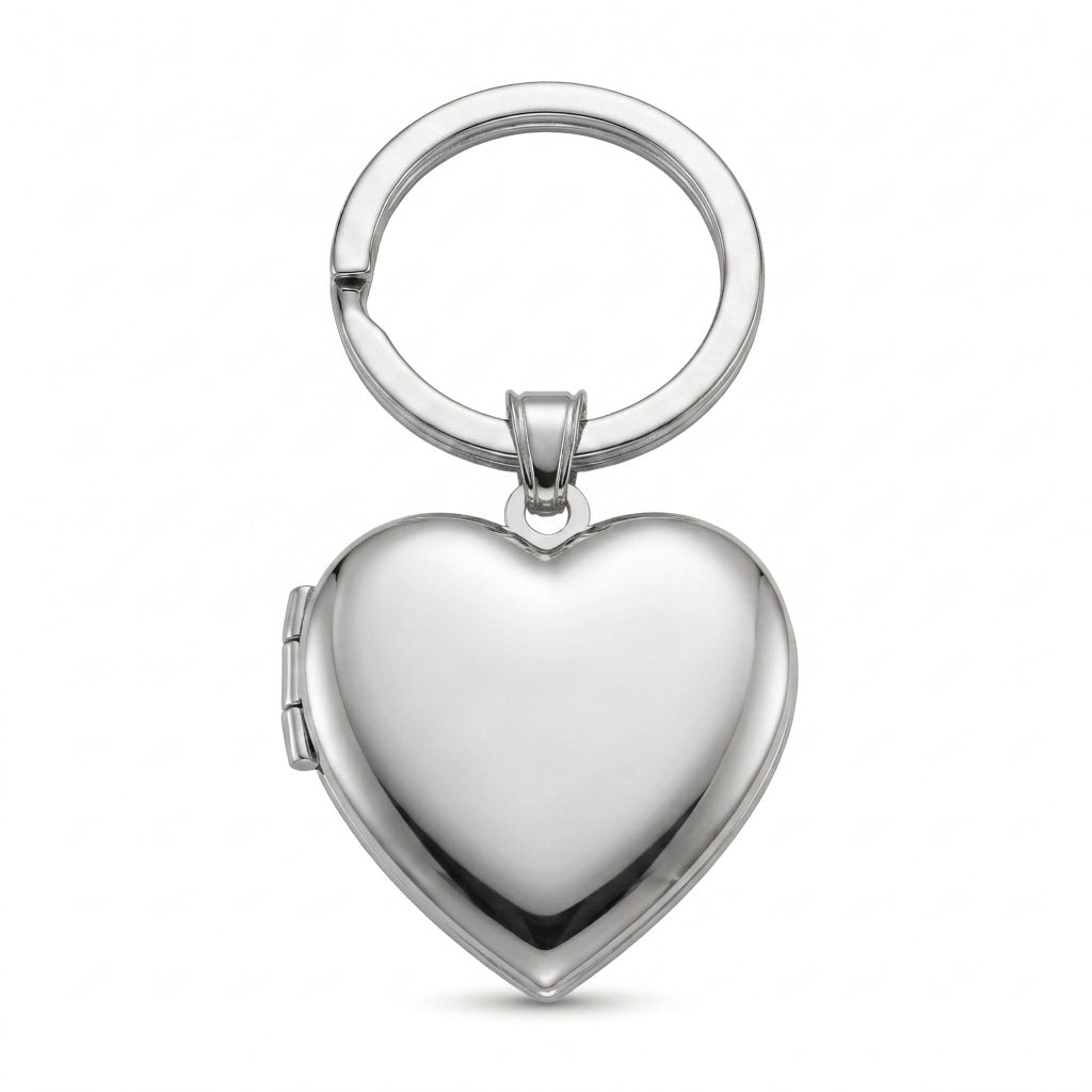 Personalized Smooth Heart Photo Locket Keychain - Silver1