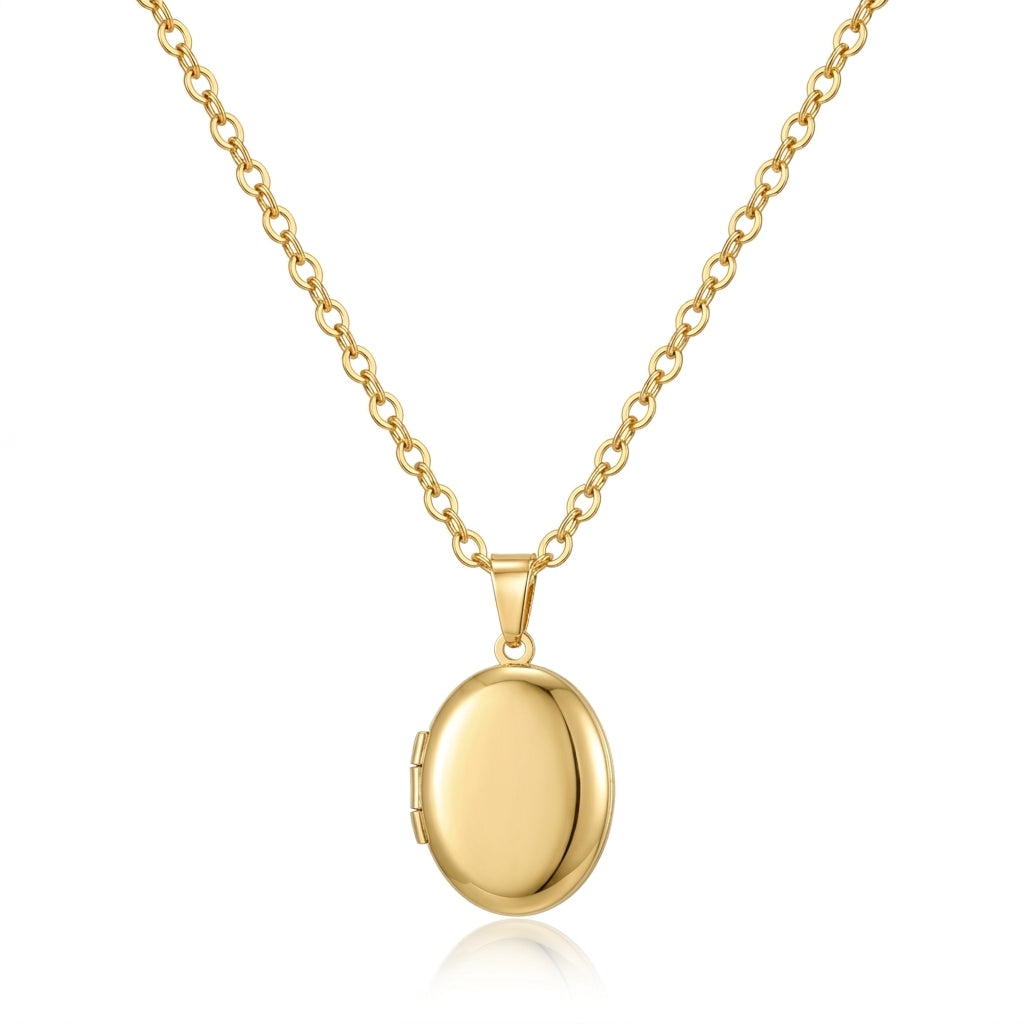 Personalized Smooth Oval Photo Locket Necklace - Gold2