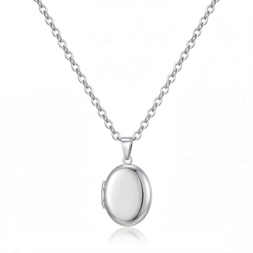 Personalized Smooth Oval Photo Locket Necklace - Silver1