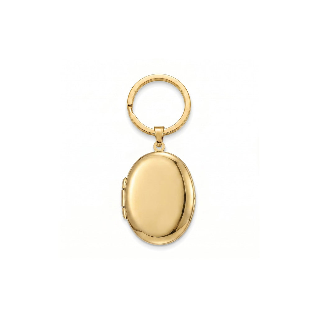 Personalized Smooth Polished Oval Photo Locket Keychain -Gold