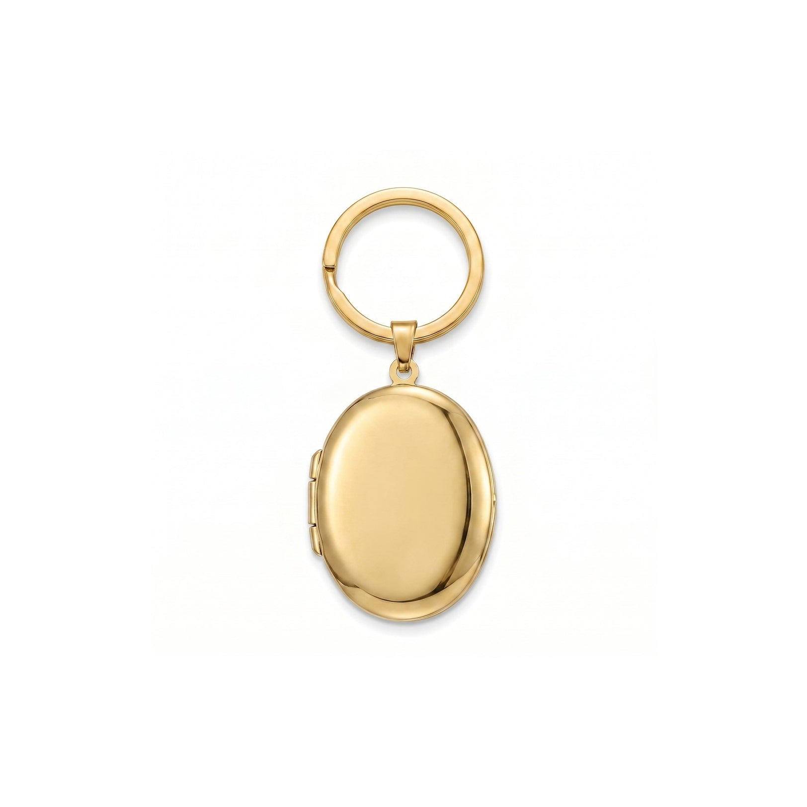 Personalized Smooth Polished Oval Photo Locket Keychain -Gold