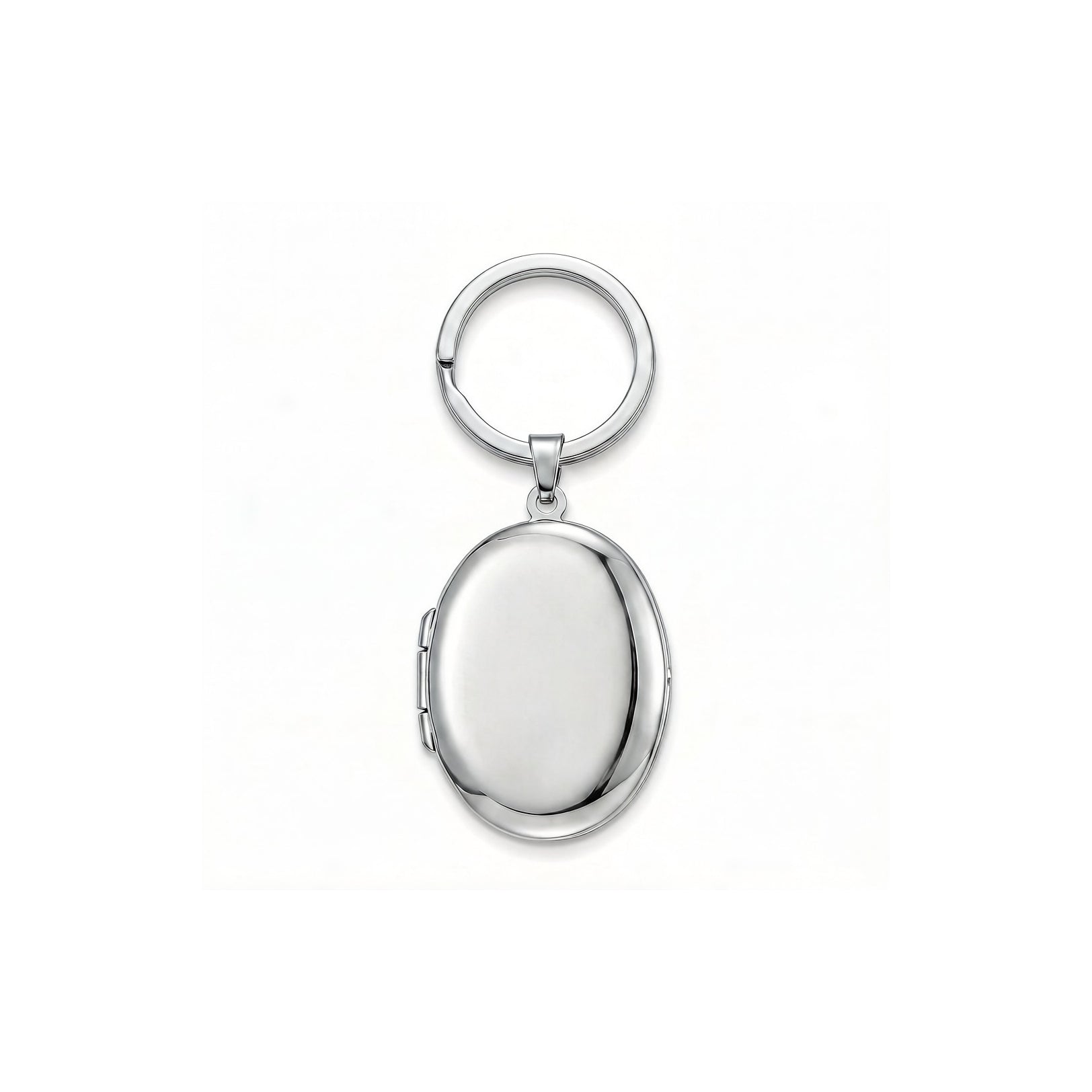 Personalized Smooth Polished Oval Photo Locket Keychain - Silver