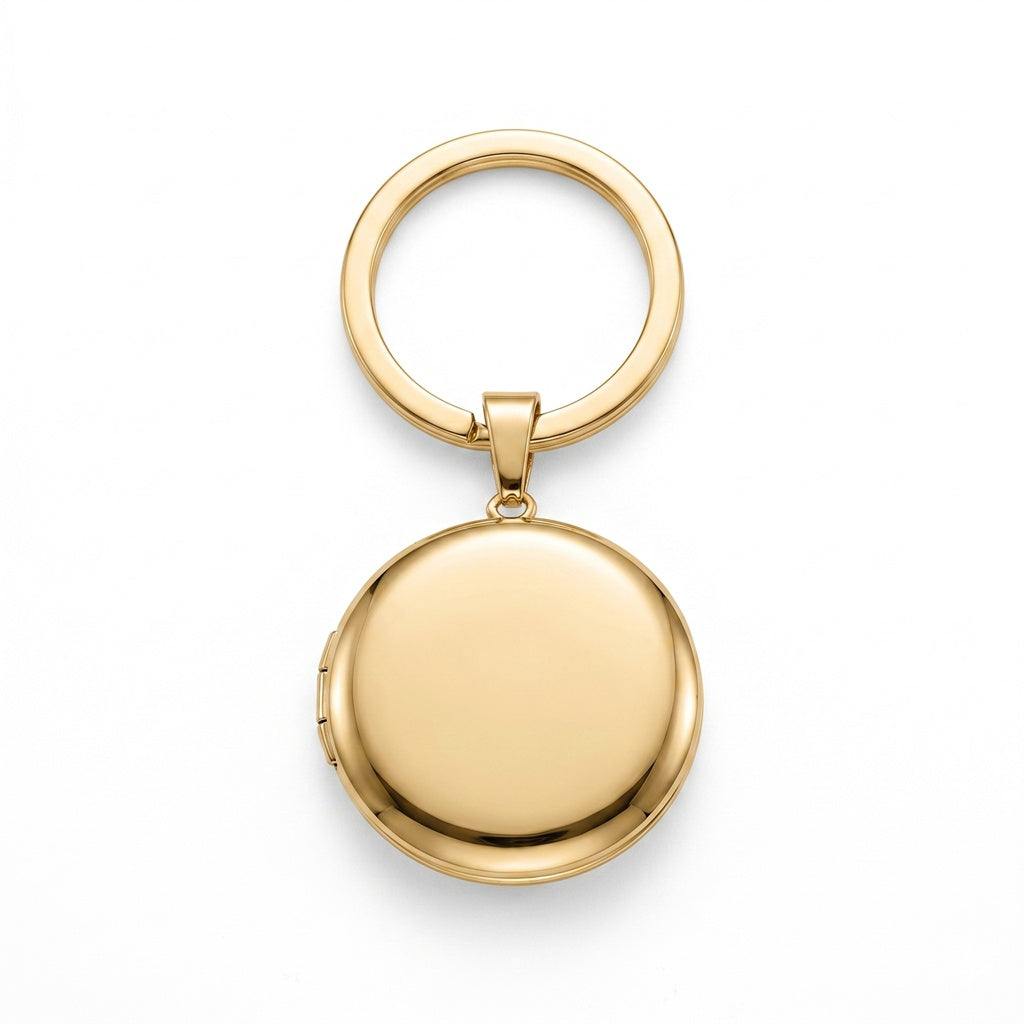 Personalized Smooth Round Photo Locket Keychain - Gold