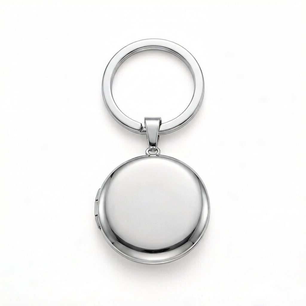 Personalized Smooth Round Photo Locket Keychain - Silver