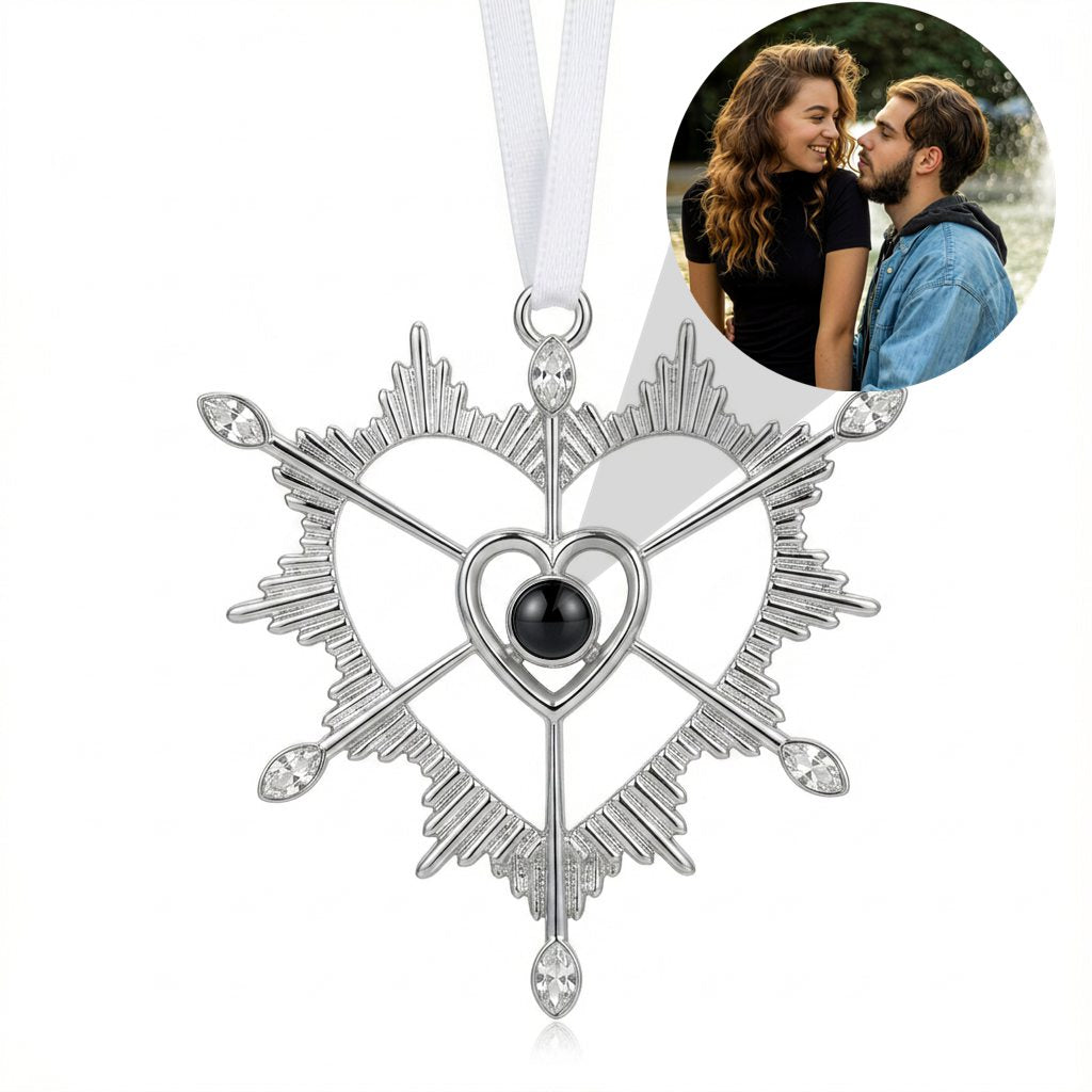 Personalized Snowflake Heart Photo Projection Ornament - Silver