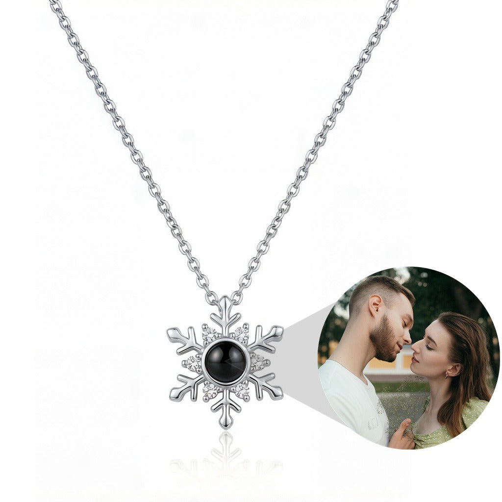 Personalized Snowflake Photo Projection Necklace - Silver