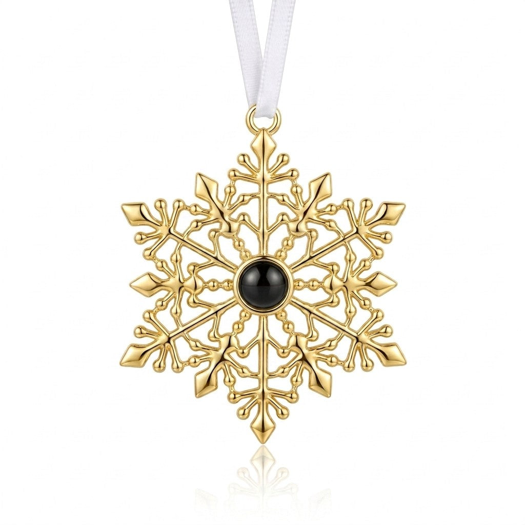 Personalized Snowflake Photo Projection Ornament - Gold